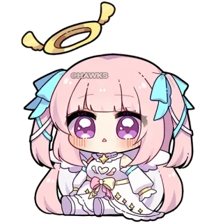 😳 @HAWKS Chibi, Angelo, Carino, Kawaii, Capelli rosa, Aureola, Anime whatsapp sticker