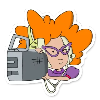 😐 Cartone animato, Donna, Personaggio, Radio, Viola telegram sticker