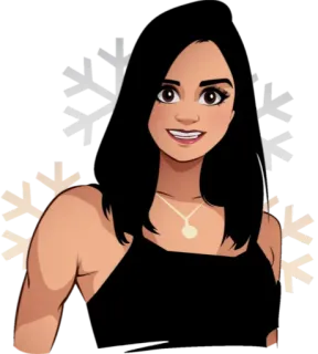 😁 dibujos animados, mujer, retrato, collar, pelo negro, sonriendo telegram sticker