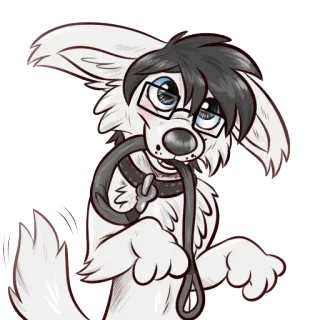 ☺️ cachorro, peludo, antropomórfico, desenho animado, óculos, coleira, coleira telegram sticker