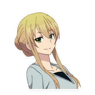 😏 anime, dziewczyna, postać, blond włosy, zielone oczy, kreskówka telegram sticker