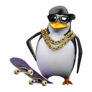 🏂 chim cánh cụt, ván trượt, mũ, dây chuyền vàng, kính râm, phim hoạt hình telegram sticker