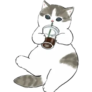 🙂 kucing, minum, kopi, binatang, imut, kawaii, stiker telegram sticker