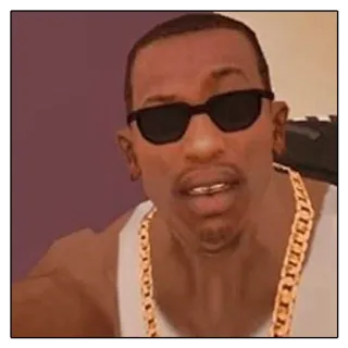 🤕 CJ Grand Theft Auto: San Andreas CJ, Grand Theft Auto, San Andreas, Персонаж, Видеоигра, Солнцезащитные очки, Золотая цепь whatsapp sticker