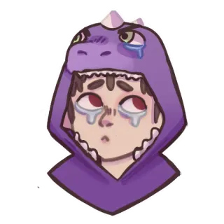 😭 płacz, dinozaur, bluza z kapturem, smutny, kreskówka, słodki telegram sticker