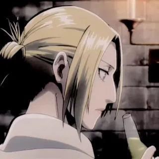 🧺 Annie Leonhart Attack on Titan anime, personagem, loira, bebendo, desenho animado telegram sticker