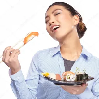 😘 food, sushi, woman, eating, chopsticks, asian, meal, dish telegram sticker