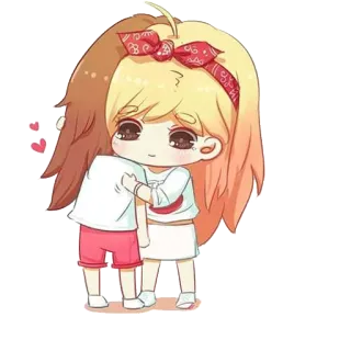 💕 Чиби, Милый, Каваий, Объятия, Дружба, Мультфильм, Аниме telegram sticker