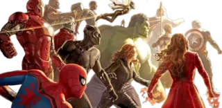 👨‍👩‍👧‍👦 Avengers Marvel, Super-héros, Action, Iron Man, Spider-Man, Hulk, Captain America telegram sticker