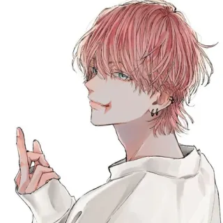 🖕 Аниме, Аниме парень, Средний палец, Розовые волосы, Персонаж telegram sticker