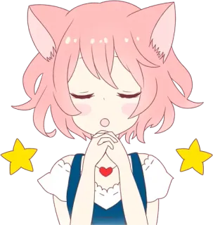 😌 gatto, orecchie, kawaii, carino, anime, cartoni animati, capelli rosa telegram sticker