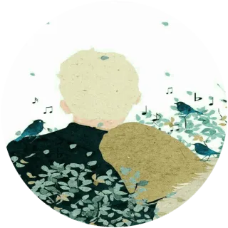 🌸 иллюстрация, мальчик, птицы, музыка, природа, мирный telegram sticker