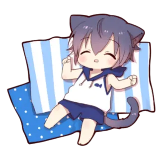 🍓 Anime, Gato, Fofo, Kawaii, Chibi, Deitado, Sonolento telegram sticker