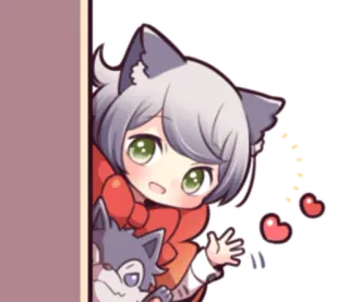 😝 Anime, Imut, Gadis, Serigala, Hati, Kawaii, Chibi telegram sticker