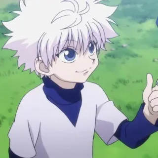🌑 Killua Zoldyck Hunter x Hunter 애니메이션, 소년, 흰 머리, 미소, 엄지 척 telegram sticker