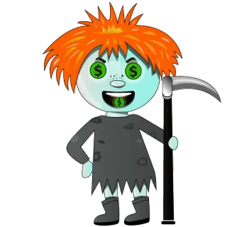 🤑 Dibujo animado, Guadaña, Dinero, Muñeca, Malvado, Signos de dólar, Parca telegram sticker