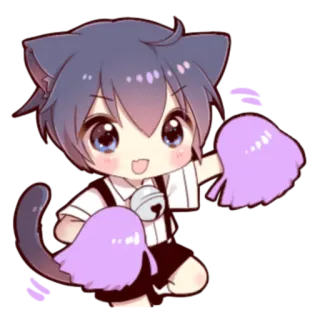 🍓 Anime, Catboy, Líder de torcida, Kawaii, Chibi, Fofo, Pompons telegram sticker