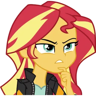 🙄 Sunset Shimmer My Little Pony: Equestria Girls Sunset Shimmer, My Little Pony, Equestria Girls, Kartun, Berpikir, Bingung telegram sticker