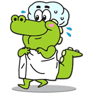 🚿 cartoon, crocodile, shower, towel, bathroom, animal, green telegram sticker