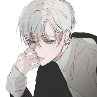🤔 anime, boy, sad, digital art, white hair telegram sticker