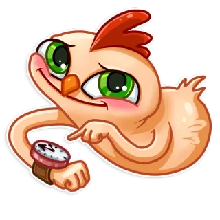 ⏰ pollo, animale, cartone animato, tempo, orologio, carino whatsapp sticker