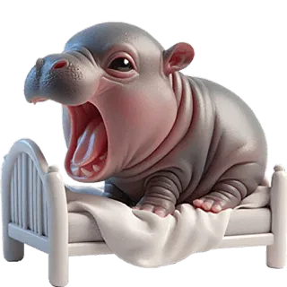 🥱 hippo, hippopotamus, baby animal, cute, sleepy, animal, bed telegram sticker