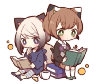 📚 Anime, Chica gato, Leyendo, Libros, Kawaii, Chibi, Lindo, Manga telegram sticker