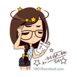 🤓 349 + √26
=x α
-b±√b²-4ac
2a
x = girl, math, equation, school, student, thinking, stars telegram sticker