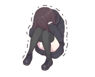 😰 anime, garota, triste, emocional, deprimida, sentada, garota anime telegram sticker