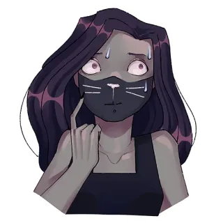 😰 kartun, gadis, masker, kucing, keringat, khawatir whatsapp sticker