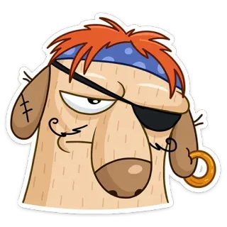 😒 dog, pirate, cartoon, eye patch, animal, costume telegram sticker