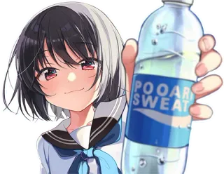 💦 POOAR SWEAT Anime Mädchen, Trinkflasche, Getränk, Anime, Manga telegram sticker
