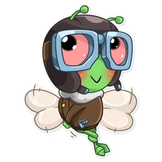 😊 desenho animado, piloto, aviador, inseto, asas, fofo, animação telegram sticker
