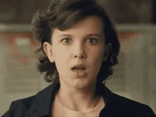🤯 Eleven Stranger Things Eleven, Millie Bobby Brown, Stranger Things, terkejut, Netflix whatsapp sticker