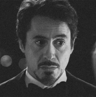 🔩 Tony Stark Iron Man Robert Downey Jr., Iron Man, Marvel, Tony Stark, Film, Noir et blanc, Acteur, Personnage telegram sticker