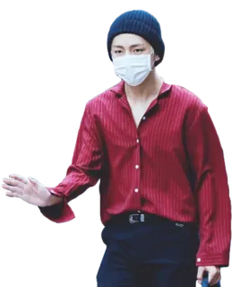 🙋‍♂ person, beanie, red shirt, mask, kpop telegram sticker