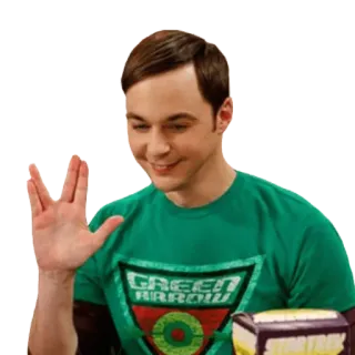 🖖 Sheldon Cooper The Big Bang Theory GREEN ARROW Fernsehsendung, Sheldon Cooper, The Big Bang Theory, Green Arrow, Charakter, vulkanischer Gruss telegram sticker