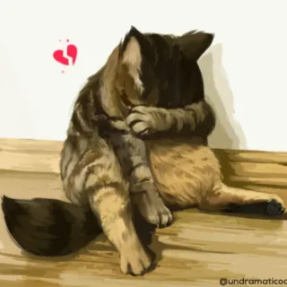 🌟 @undramaticatco gato, triste, corazón roto, ilustración, dibujos animados, animal telegram sticker