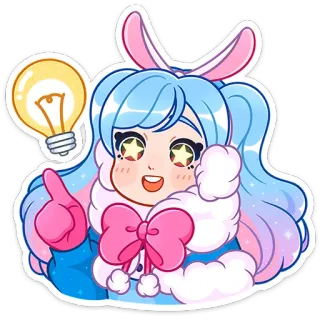 💡 dziewczyna anime, żarówka, uszy królika, słodkie, iskra, różowa kokarda telegram sticker