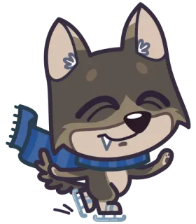 🏃 lobo, cachecol, desenho animado, patinação no gelo, inverno, fofo, animal telegram sticker