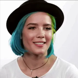 😐 Halsey นักร้อง, นักดนตรี, คนดัง, ภาพเหมือน, ผู้หญิง, ผมสีฟ้า telegram sticker