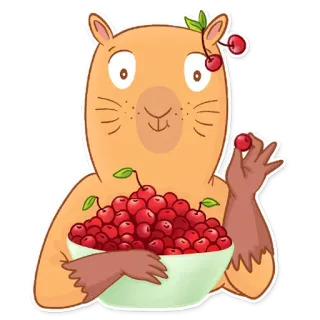 🍒 Kapibara, Ceri, Binatang, Lucu, Buah, Kartun, Mamalia telegram sticker
