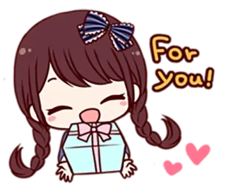 😀 For you! 귀여운, 소녀, 선물, 선물, 리본, 행복 telegram sticker