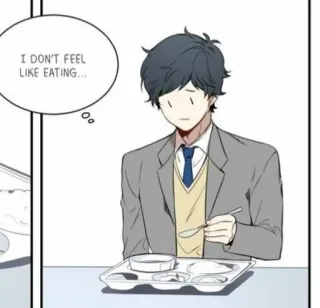 💦 I DON'T FEEL LIKE EATING... Anime, Comiendo, Triste, Comida, Dibujos animados whatsapp sticker