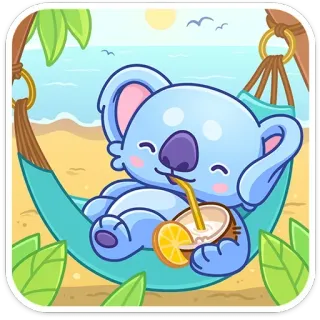 🏖 koala, amaca, spiaggia, tropicale, bevanda, cocco, relax, estate telegram sticker
