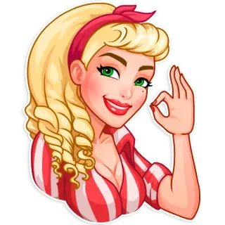 👌 pinup girl, ok gesture, retro, blonde, cartoon telegram sticker