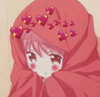 💛 Anime, Carino, Ragazza, Cuori, Rosso, Kawaii telegram sticker