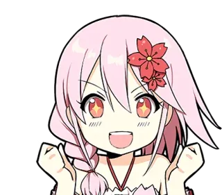 😍 Anime, Desenho animado, Kawaii, Fofo, Chibi, Garota, Cabelo rosa, Flor, Feliz whatsapp sticker