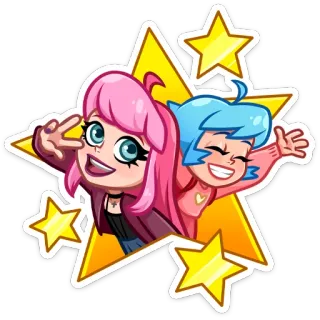 🤩 cartoon, characters, friends, peace, pink, blue telegram sticker