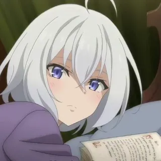 🍃 anime, girl, white hair, purple eyes telegram sticker